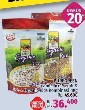 Promo Harga Pure Green Organic Rice Beras Merah 1 kg - LotteMart