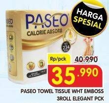 Promo Harga PASEO Kitchen Towel White Emboss Elegant 3 roll - Superindo
