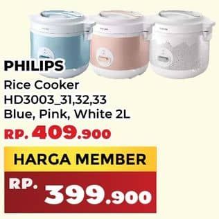 Philips HD3003/30 Rice Cooker 1.8L  Harga Promo Rp409.900, Khusus Member Rp. 399.900
31/32/33, Khusus Member