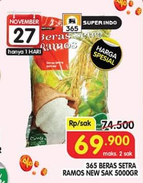 Promo Harga 365 Beras Setra Ramos 5000 gr - Superindo