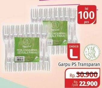 Promo Harga CHOICE L Sendok Garpu Transparant 100 pcs - Lotte Grosir