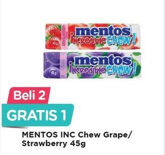 Promo Harga MENTOS Incredible Chew Grape, Strawberry per 2 pouch 45 gr - Alfamart