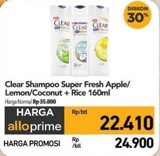 Promo Harga Clear Shampoo Super Fresh Apple, Lemon Fresh, Coconut Rice Freshness 160 ml - Carrefour