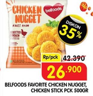 Promo Harga Belfoods Nugget Chicken Nugget, Chicken Nugget Stick 500 gr - Superindo