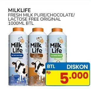 Promo Harga Milk Life Fresh Milk Murni, Cokelat, Bebas Laktosa 1000 ml - Indomaret