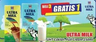 Promo Harga ULTRA MILK Susu UHT Coklat, Full Cream per 3 box 250 ml - Hari Hari