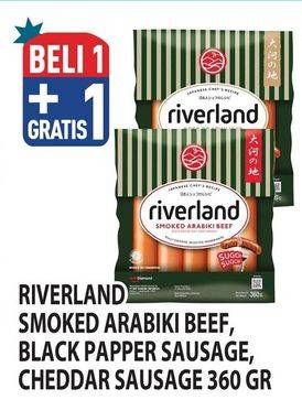 Promo Harga Riverland Sausage Smoked Arabiki Beef, Smoked Cheddar, Smoky Black Pepper 360 gr - Hypermart