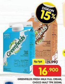 Promo Harga Greenfields Fresh Milk Full Cream, Choco Malt 500 ml - Superindo
