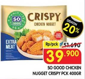 So Good Crispy Chicken Nugget 400 gr Diskon 22%, Harga Promo Rp39.900, Harga Normal Rp51.690