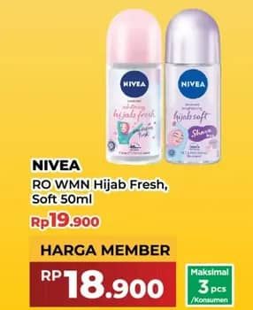 Promo Harga Nivea Deo Roll On Whitening Hijab Fresh, Bright Hijab Soft 50 ml - Yogya
