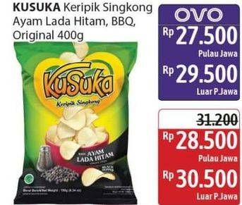 Promo Harga Kusuka Keripik Singkong Original, Ayam Lada Hitam, Barbeque 400 gr - Alfamidi