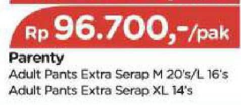 Promo Harga Parenty Softness Of Love Adult Diapers Pants XL14 14 pcs - TIP TOP