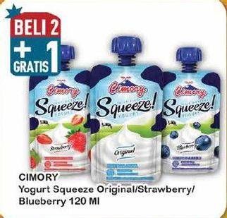 Promo Harga CIMORY Squeeze Yogurt Original, Strawberry, Blueberry 120 ml - Hypermart