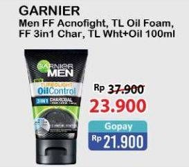 Promo Harga GARNIER Men Acno Fight Facial Foam, Turbo Light Oil Control 3 in 1 Charcoal, Whitening + Oil Control 100ml  - Alfamart