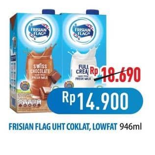 Promo Harga Frisian Flag Susu UHT Purefarm Swiss Chocolate, Low Fat 946 ml - Hypermart