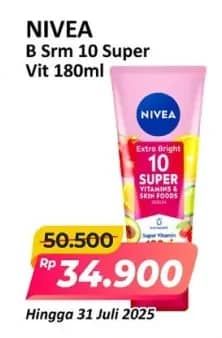 Promo Harga Nivea Extra Bright 10 Super Vitamins & Skin Food Serum 180 ml - Alfamart