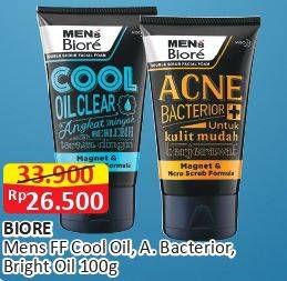 Promo Harga BIORE MENS Facial Foam Double Scrub Cool Oil Clear, Double Scrub Acne Bacterior 100 gr - Alfamart