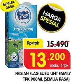 Promo Harga FRISIAN FLAG Susu UHT Purefarm Full Cream 900 ml - Superindo