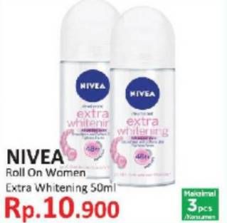 Promo Harga NIVEA Deo Roll On Extra Whitening 50 ml - Indomaret