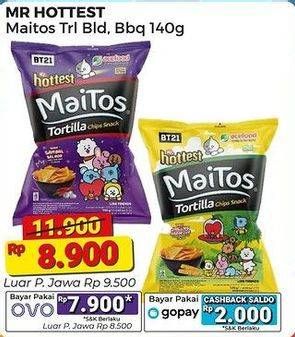 Promo Harga Mr Hottest Maitos Tortilla Chips Jagung BBQ, Sambal Balado 140 gr - Alfamart