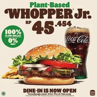 Promo Harga BURGER KING Burger Plant-based Whopper Jr.  - Burger King