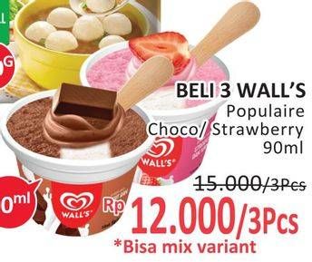 Promo Harga WALLS Populaire Chocolate Vanilla, Strawberry Vanilla 90 ml - Alfamidi