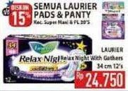 Promo Harga Laurier Relax Night Gathers 34cm 12 pcs - Hypermart