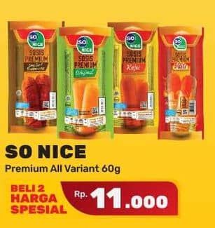 Promo Harga So Nice Sosis Siap Makan Premium All Variants 60 gr - Yogya
