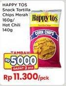 Promo Harga Happy Tos Tortilla Chips Merah, Hot Chili 140 gr - Indomaret
