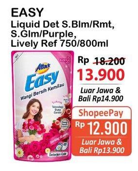Promo Harga ATTACK Easy Detergent Liquid Lively Energetic, Romantic Flowers, Sweet Glamour, Purple Blossom, Sparkling Blooming 750 ml - Alfamart