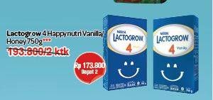 Promo Harga LACTOGROW 4 Susu Pertumbuhan Vanilla, Madu per 2 box 750 gr - Carrefour