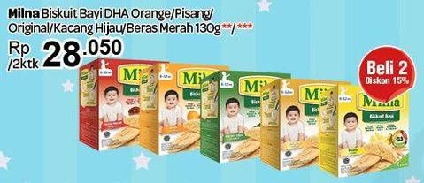 Promo Harga MILNA Biskuit Bayi Jeruk, Pisang, Original, Kacang Hijau, Beras Merah per 2 box 130 gr - Carrefour