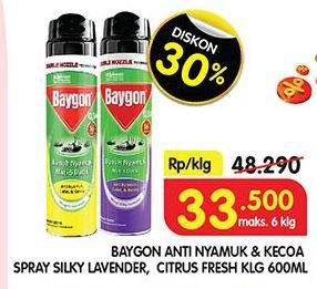 Promo Harga Baygon Insektisida Spray Silky Lavender, Citrus Fresh 600 ml - Superindo