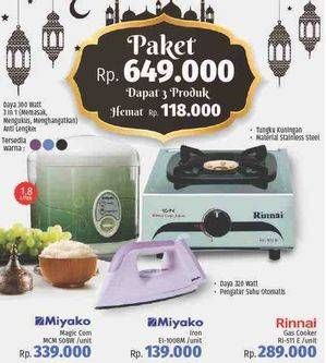 Promo Harga Paket Miyako Magic Com MCM-508W + Iron EI-1008M + Rinnai RI-511A  - LotteMart