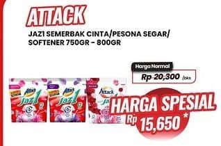 Promo Harga Attack Jaz1 Detergent Powder Semerbak Cinta, Pesona Segar, +Softener Rose Berry 750 gr - Carrefour