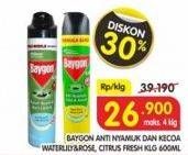 Promo Harga BAYGON Insektisida Spray Water Lily Rose, Citrus Fresh 600 ml - Superindo