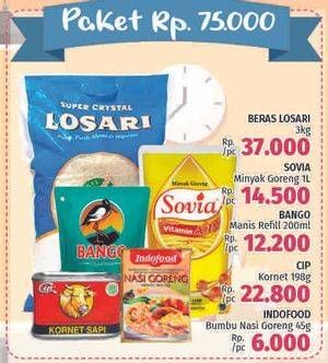 Promo Harga Losari Beras + Sovia Minyak Goreng + Bango Kecap Manis + Cip Kornet + Indofood Bumbu Nasi Goreng  - LotteMart