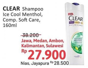 Promo Harga Clear Shampoo Ice Cool Menthol, Complete Soft Care 160 ml - Alfamidi