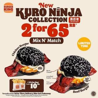 Promo Harga BURGER KING Burger Beef + Chicken Kuro Ninja per 2 pcs - Burger King