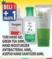 Promo Harga YURI Hand Gel Green Tea 50 mL, Hand Moisturizer 40 mL/ ASEPSO Hand Sanitizer 60 mL  - Hypermart