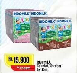 Promo Harga Indomilk Susu UHT Kids Cokelat, Stroberi per 6 tpk 115 ml - Alfamart