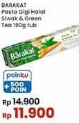 Promo Harga Barakat Pasta Gigi Halal Siwak Greentea 190 gr - Indomaret