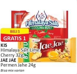 Promo Harga KIS Himalaya Salt Lime, Cherry 32 g/ JAE JAE Permen Jahe 24 g  - Alfamart