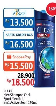 Promo Harga CLEAR Men Shampoo Cool Sport Menthol, Active Clean 160 ml - Alfamidi