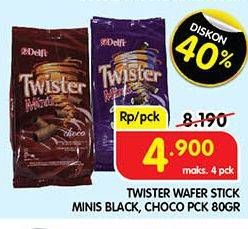 Promo Harga Delfi Twister Minis Choco, Black Vanilla 80 gr - Superindo