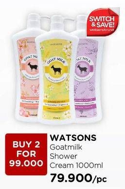 Promo Harga WATSONS Goats Milk Brightening Shower Cream per 2 botol 1000 ml - Watsons