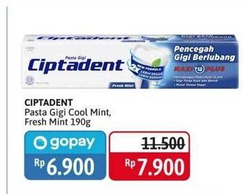 Promo Harga CIPTADENT Pasta Gigi Maxi 12 Plus Cool Mint, Fresh Mint 190 gr - Alfamidi