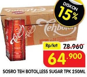 Promo Harga SOSRO Teh Botol Less Sugar, Original per 24 tpk 250 ml - Superindo