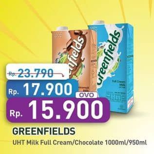 Promo Harga Greenfields UHT Full Cream, Chocolate, Choco Malt 1000 ml - Hypermart