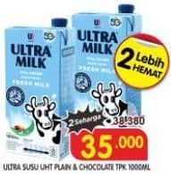 Promo Harga Ultra Milk Susu UHT Full Cream, Coklat 1000 ml - Superindo